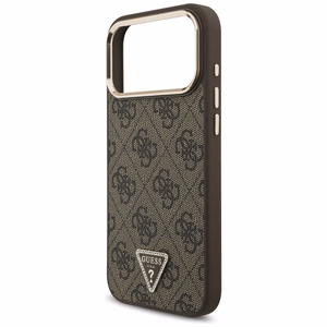 Чехол Guess PU Leather 4G Strass Triangle Logo Gold Frame MagSafe для Apple iPhone 18 Pro Max, коричневый