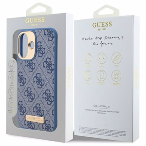Guess 4G logotipo plokštelės Magnetinis iPhone 16 dėklas – mėlynas