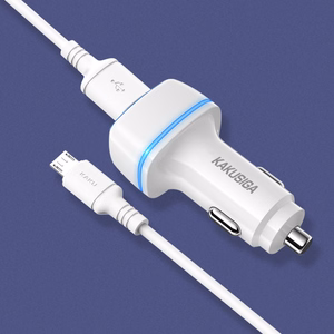 KAKU automobilinis įkroviklis KSC-528 Shengyu - 2xUSB - 2,8A su USB į Micro USB baltas