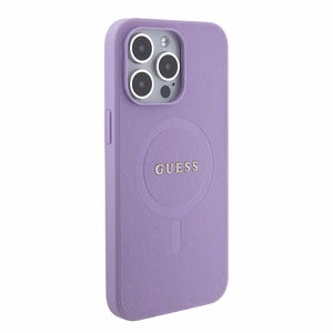 Guess Saffiano magnetinis dėklas telefonui iPhone 15 Pro - violetinis