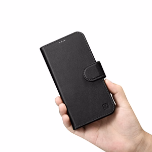 iCarer Piniginės dėklas 2in1 viršelis iPhone 14 Plus Anti-RFID odinis atverčiamas dėklas juodas (WMI14220727-BK)