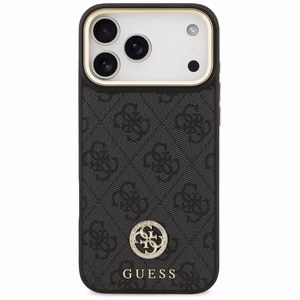 Guess 4G Strass Logo & Big Strap Metal Buttons Magnetinis dėklas iPhone 17 Pro Max - juodas