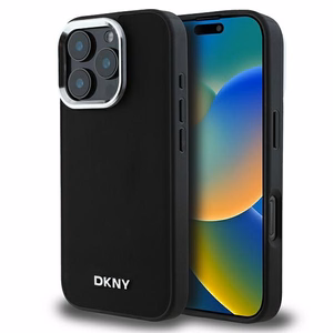 DKNY Paprastas sidabrinis logotipas magnetinis iPhone 16 Pro dėklas - juodas