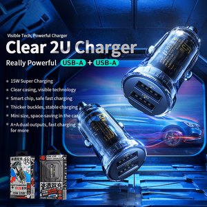 Автомобильное зарядное устройство WEKOME WP-C40 Vanguard Series, 2 × USB-A, 15 W, чёрный и прозрачный