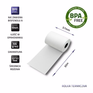 Qoltec 51895 terminio popieriaus ritinėliai be BPA, 57 × 30 mm, 55 g/m², 10 vnt.