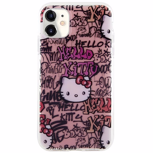 Hello Kitty IML Tags Graffiti dėklas, skirtas iPhone 11 / XR, rožinis