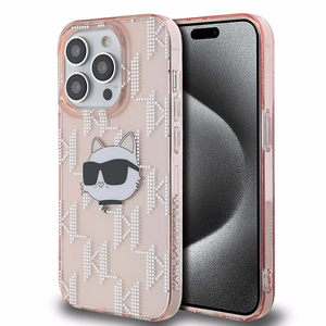 Karl Lagerfeld IML Choupette galvos ir monogramos dėklas iPhone 13 Pro Max - rožinė