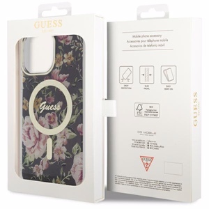 Guess GUHMP14XHCFWSK iPhone 14 Pro Max 6.7" juodas kietas dėklas Flower Magnetinis
