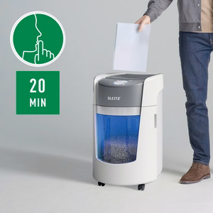 Leitz IQ OptiMax Small Office 350 dokumentų naikiklis Smulkinimas itin mažais gabalėliais 58 dB 22,3 cm Pilka, Balta
