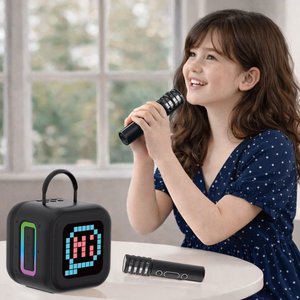 Blavec nešiojama Bluetooth garso kolonėlė WS-09 Karaoke Fun - 10W su 2 mikrofonais ir ekranu (WS09-2MB) juoda