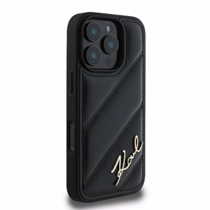 Karl Lagerfeld Dygsniuotas Parašas dėklas telefonui iPhone 16 Pro - juodas