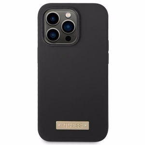 Guess GUHMP14LSBPLK iPhone 14 Pro 6.1" juodas/juodas kietas dėklas Silikoninė logotipo plokštelė Magnetinis