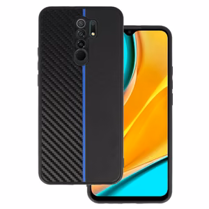 Tel Protect CARBON Case for Xiaomi Redmi 9 Black with Blue Stripe