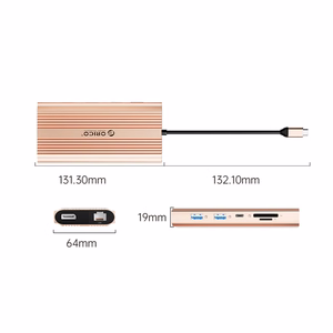 Orico XDR 12 viename USB-C prijungimo stotelė USB-A USB-C 2x HDMI 4K 60Hz DisplayPort 4K 60Hz RJ45 Gigabit PD 100W SD ir microSD kortelių skaitytuvas - rožinis auksas
