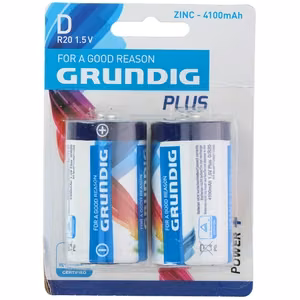 Grundig D / R20 1,5 V cinko baterijos, 4100 mAh, 2 vnt.