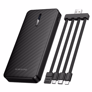 Borofone BJ84 Smooth išorinė baterija 10000mAh USB su USB, Type-C, Lightning ir Micro USB kabeliais juoda