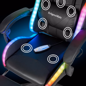 Kruger&Matz GX-150 žaidimų kėdė, juoda, su LED apšvietimu ir 7 taškų masažu