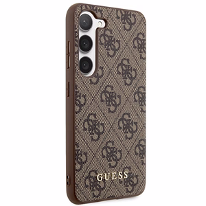 Guess GUHCS23SG4GFBR S23 S911 коричневый/коричневый жёсткий чехол 4G Metal с золотым логотипом
