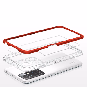 Skaidrus 3in1 dėklas Xiaomi Redmi 10 rėmelio gelinis dangtelis raudonas