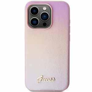 Guess Saffiano Iridescent Script dėklas telefonui iPhone 14 Pro Max - rožinis