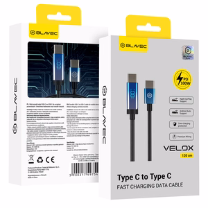 Blavec Velox плетёный Кабель USB-C на USB-C PD 100 Вт 5A LED дисплей 1,2 м Apple CarPlay Android Auto (CVE-CC5B12) чёрный