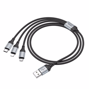 Cable 3in1 USB A to Lightning / Micro USB / USB C Hoco 2,4A 1 m X102 black