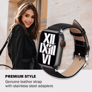 Ремешок Crong Noble Band из натуральной кожи для Apple Watch 44 / 45 / 46 / 49 мм, цвет Black Noir