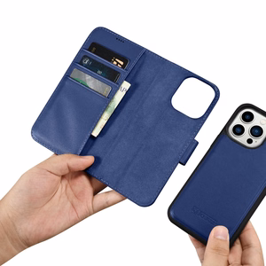 iCarer Piniginės dėklas 2in1 viršelis iPhone 14 Pro Max Anti-RFID odinis atverčiamas dėklas mėlynas (WMI14220728-BU)