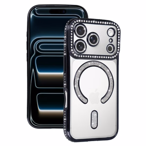 Bling Magsafe juodas dėklas telefonui iPhone 17 Pro Max
