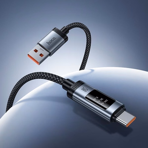 Кабель для передачи данных с цифровым дисплеем USB A to USB C Hoco PD 6A 100W 1,2 m U148 черный