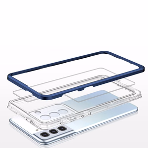 Skaidrus 3in1 dėklas Samsung Galaxy S22 + (S22 Plus) rėmelio gelis mėlynas