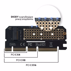 Išplėtimo plokštė, adapteris M.2 NVMe M-Key PCI-E Savio AK-41