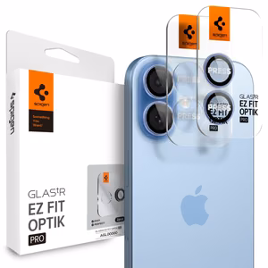 Spigen Optik Pro GLAS.TR „EZ FIT“ kameros dangtelis, 2 vnt. rinkinys, skirtas iPhone 16 / 16 Plus / 17 – mėlynas