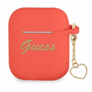 Guess GUA2LSCHSR AirPods dėklas raudonas/raudonas Silikoninė Širdelės kolekcija