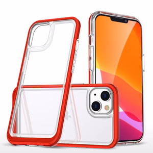Skaidrus 3in1 dėklas iPhone 14 Plus silikoninis dangtelis su rėmeliu raudonas