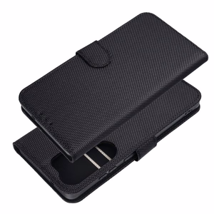 Juodas techninio audinio atverčiamas dėklas „4Card RFID Anti-Theft“, skirtas „Motorola Moto G17 Power“