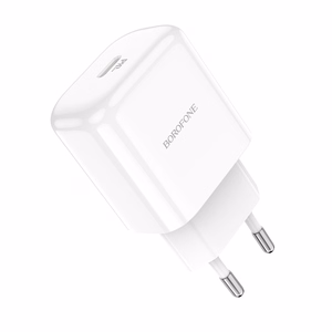 Borofone BN3 Premium USB-C sieninis įkroviklis QC 3.0 PD 2.0 20W baltas