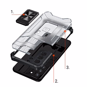 Crystal žiedinis dėklas šarvuotas hibridinis + magnetinis laikiklis Samsung Galaxy S22 + (S22 Plus) juodas
