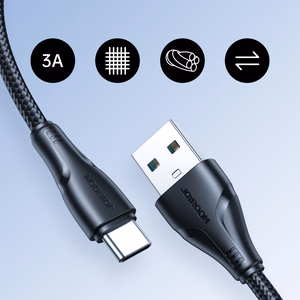 Кабель Joyroom "A11" чёрный Type-C 25 см (до 3A)