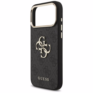 Guess PU Leather 4G Metal Logo Gold Frame case for Apple iPhone 18 Pro Max, Black