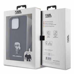 Karl Lagerfeld kryžminis Saffiano monograma metalinis ženkliukas Karl & Choupette dėklas telefonui iPhone 15 Pro Max - juodas