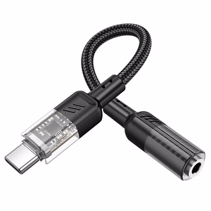 adapteris AUX USB C do Jack 3,5 mm Hoco 0,15 m LS37 transparentny juodas