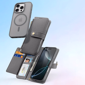 Dux Ducis Lawa iPhone 16 Pro odinis dėklas su nuimama magnetine pinigine - pilkas