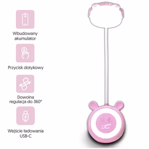 LED Teddy bear desk Lempa 3W, 3000/4500/6000K, adjustable, 1200mAh, rožinis, LTC