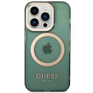 Dėklas Guess GUHMP14LHTCMA iPhone 14 Pro 6.1" žalia/chaki kietas dėklas Auksinis Kontūras Permatomas MagSafe