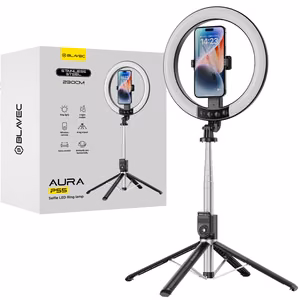 Blavec Selfie žiedo lempa Aura LED žiedas P-55 25cm trikojis + nuotolinio valdymo pultas + 2,3 metrai (RLP55-TRB23) juoda