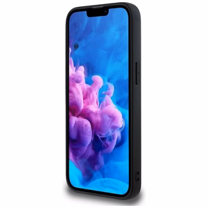 Guess Grained Hot Stamp Peony Triangle Logo Magnetinis dėklas telefonui iPhone 16e - juodas