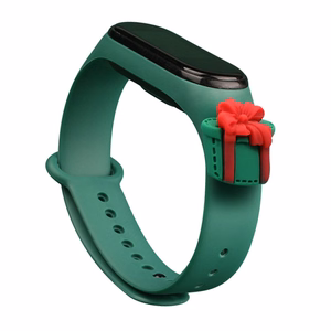 Dirželis Xmas Xiaomi Mi Band 3 / 4 Kalėdinis silikoninis dirželis apyrankė su dovana - tamsiai žalia