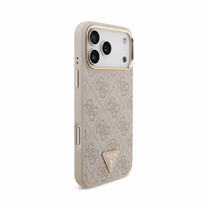 Case Guess PU Leather 4G Strass Triangle Logo Gold Frame MagSafe Apple iPhone 18 Pro pink