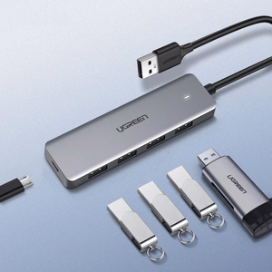 Ugreen USB Šakotuvas - 4x USB 3.2 Gen 1 su micro USB maitinimo prievadu pilkas (CM219 50985)